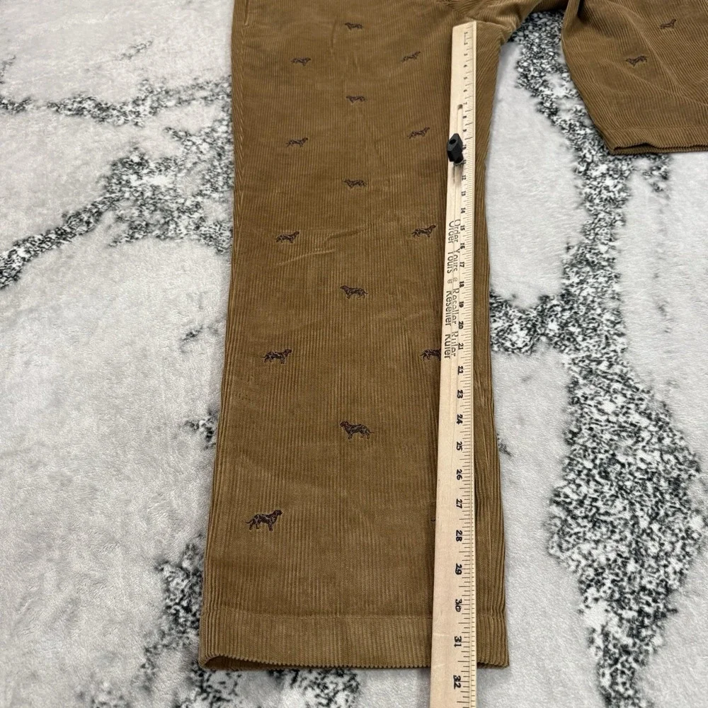 Brooks Brothers Hudson Mens 38X32 Corduroy Pants Embroidered Dogs Print Brown